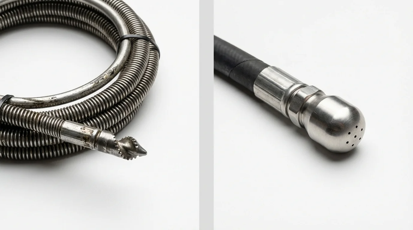 Drain snake cable and hydro jetting nozzle used for drain cleaning in Aumsville, OR