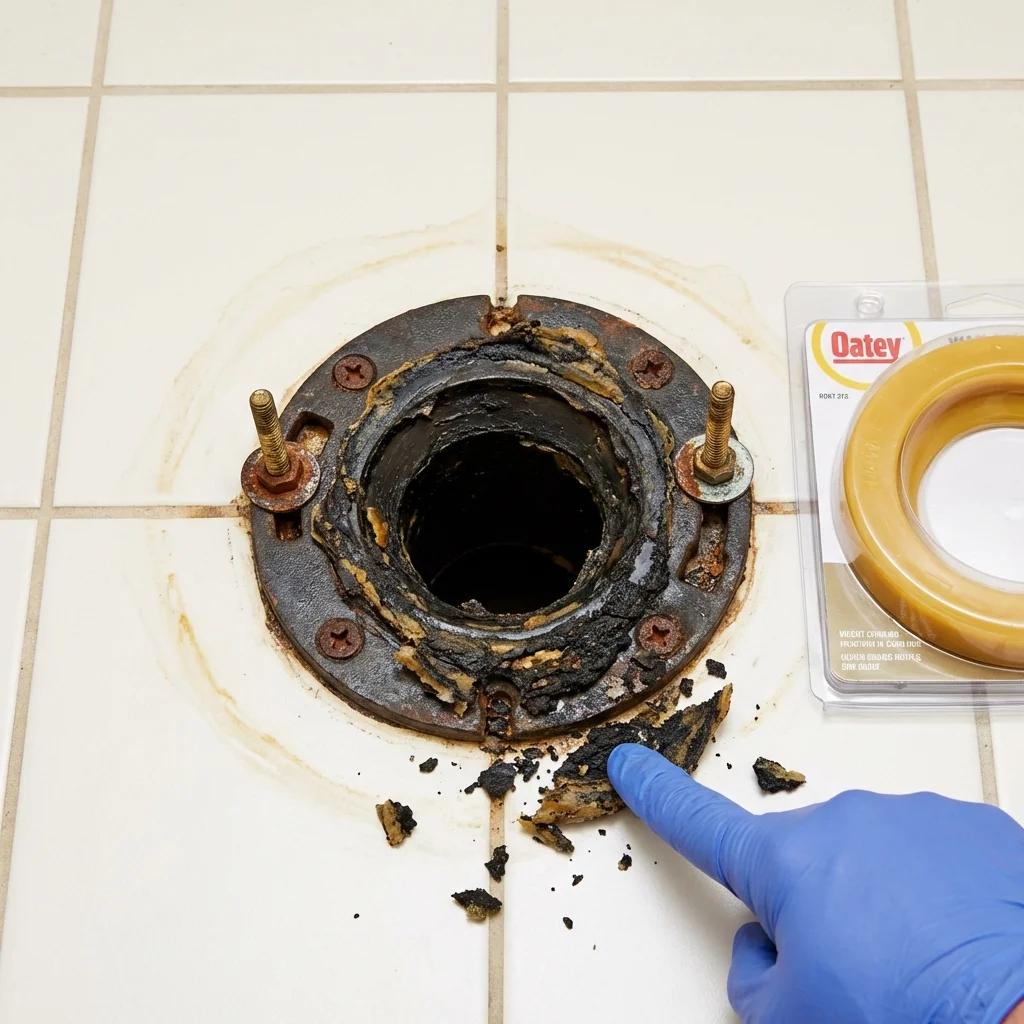 Failed wax ring showing water seepage at the base of a toilet in a Aumsville, OR home