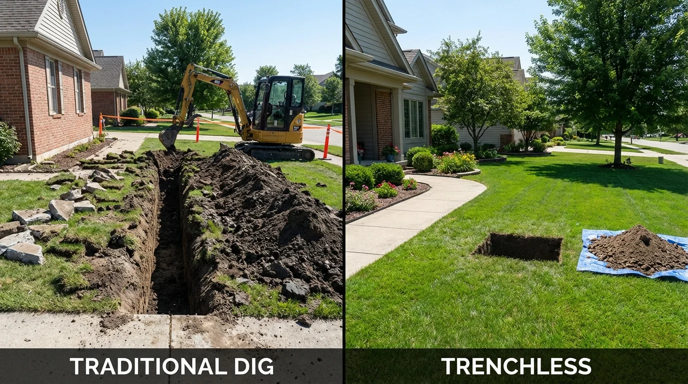 Trenchless sewer repair with minimal yard damage versus traditional excavation in Aumsville, OR